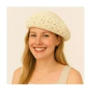 Women's Lightweight Crochet Beret Hat with Open Knit Pattern and Soft Stretch Fit