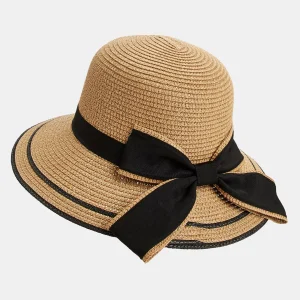 Women's Chic Black Bow Embellished Straw Sun Hat