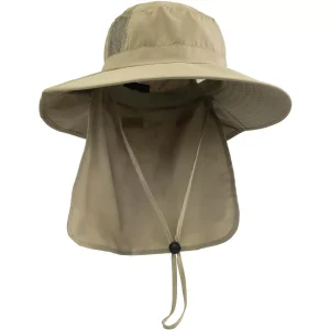 Womens Mens Wide Brim Sun Hat with Neck Flap, Lightweight Packable UPF 50+ Protection Hat