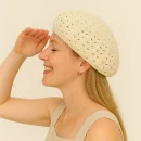 Women's Lightweight Crochet Beret Hat with Open Knit Pattern and Soft Stretch Fit
