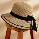 Women's Chic Black Bow Embellished Straw Sun Hat